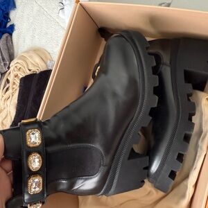 Black Ankle Boots with Gold Accents